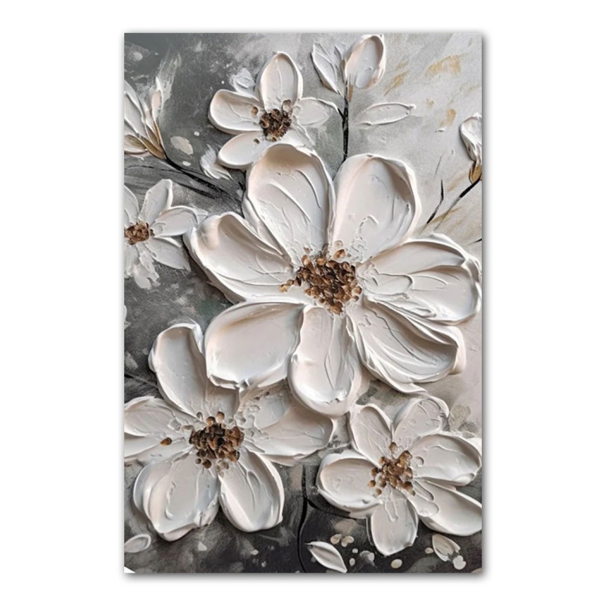 Embossed White Flowers II 3d Heavy Textured Partial Oil Painting